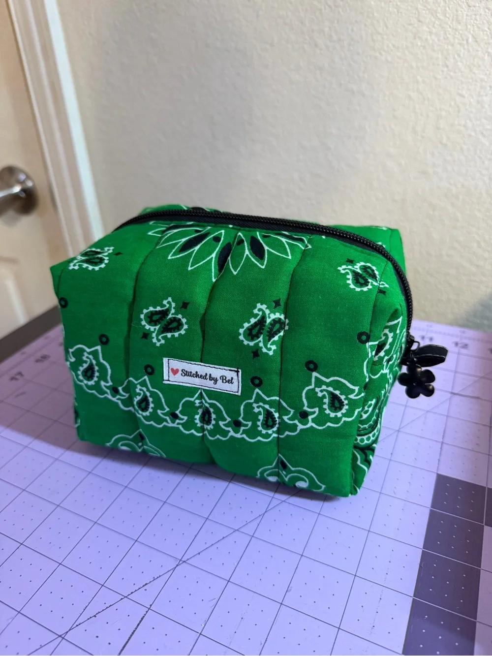 Green Quilted Bandana Cosmetic Bag
